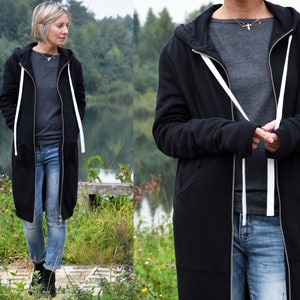 JASPER - long hoodie made in Poland / warm sweatshirt - two layers of cotton / sleeves finished with a thumb hole / handmade