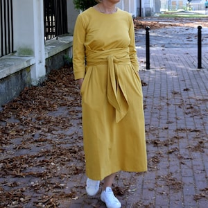 Cotton dress, long dress, waist belt dress, maxi dress, casual dress, yellow dress, Erica dress