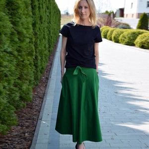 Baumwoll Rock mit Taschen, Rock mit Bindegürtel, Gummibund Rock, Midi Rock, Klaudia