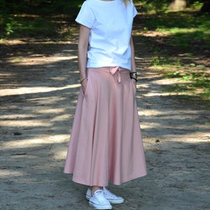 Klaudia Cotton Midi Skirt – Tie-Waist Skirt with Pockets, Comfortable Everyday Style, Handmade in Poland