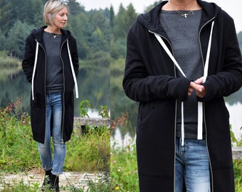 JASPER - long hoodie made in Poland / warm sweatshirt - two layers of cotton / sleeves finished with a thumb hole / handmade