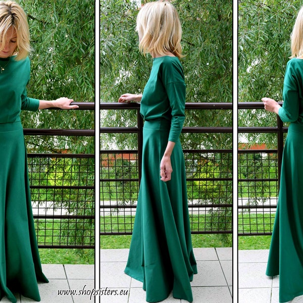 KORNELIA - LANGEs Baumwollkleid / Maxi Kleid / Langarm Kleid / formelles Maxikleid / Herbstmode / Elegantes Kleid / Ausgestelltes langes Kleid