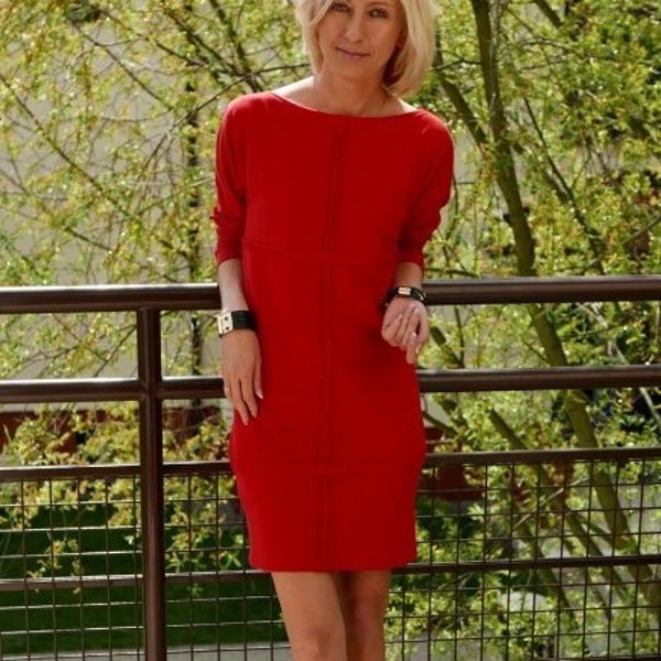 ONE - red mini dress / 100% cotton dress / with pockets / with long sleeves / casual dress / XS to XL / summer dress / unique dress / autumn