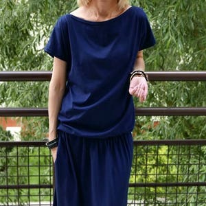 Katoenen maxi-jurk met zakken / marineblauwe lange jurk / maat S-XXL / CLEO