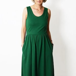 Cotton Midi Dress with Pockets,  Green Sleeveless Sundress, XS-XXL, MEGAN