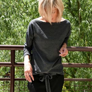 LONS LONGSLEEVE, 100% cotton / black long sleeve / Long Sleeve Blouse / Everyday Wear / Jersey Shirt / top for women / handmade & vintage Graphite