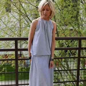 Baumwoll Maxi Kleid mit Taschen - Amira Grey Long Dress