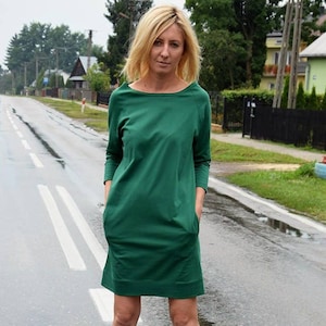 Cotton tunic with pockets, casual green mini dress, size S-XXL, Carrie dress