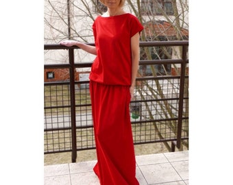 CLEO dress with pockets 100% cotton / red dress / long dresses / maxi dress / summer dress / loose dress / Minimalist Dress