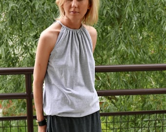 ATENA - T-shirt en coton attaché / made in Poland / top sans manches / top ample / top vintage / top été / gris