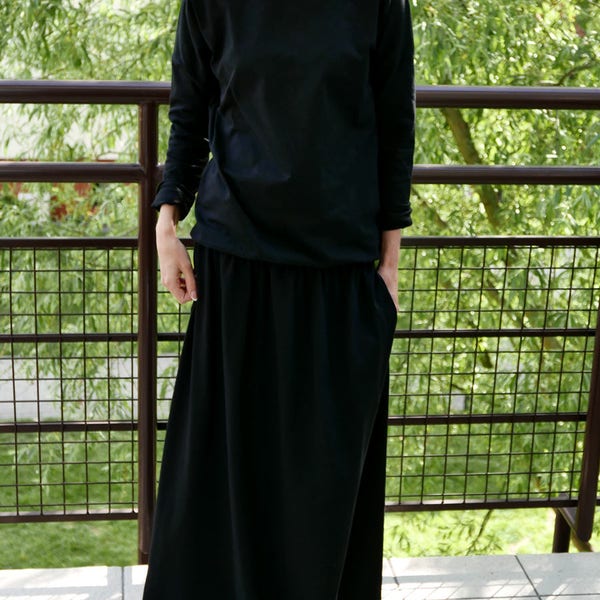 MAXIMA dress with pockets 100% cotton / 8 colours / black dress / long dresses / maxi dress / with sleeves / Size 6,8,10,12,S,M,L,XL