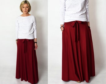 dark red skirt outfit