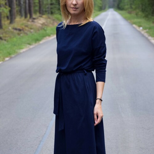 navy blue long casual dress