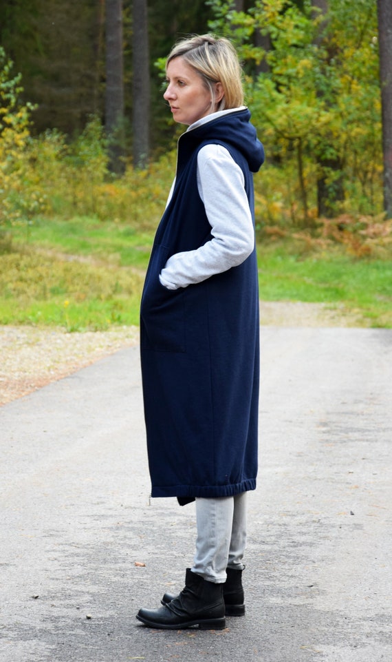 DEEP 100% Cotton Sleeveless Long Cardigan / Women Cotton Vest / Navy Blue  Sleeveless Coat / Extravagant Vest / Simple Coat - Etsy