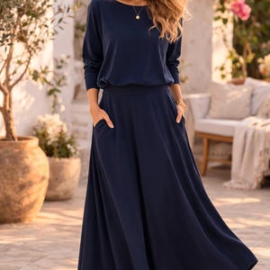 Cotton Long Sleeve Maxi Dress with Pockets, Summer Fall Dress