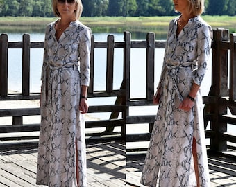 KARLA - robe en coton à col montant / 100 % coton / fabriquée en Pologne / fait main / robes / serpent / vintage