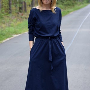 ROSE cotton dress with belt graphite / long sleeve and pockets / midi dress / made in Poland / vintage dress / handmade dress / midi image 8