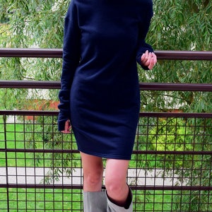 Dress EASY - mini 100% cotton dress with long sleeves / long sleeves (a'la gloves) / Fingerless Gloves / navy blue mini dress / short dress