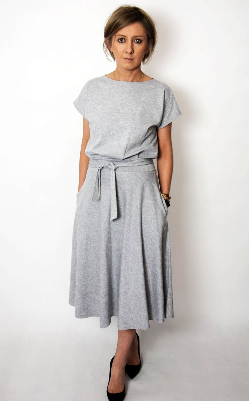 LUCY Midi Flared cotton dress form Poland / handmade dress / 100% cotton dress / vintage dress / spring / summer / made in Poland Gray