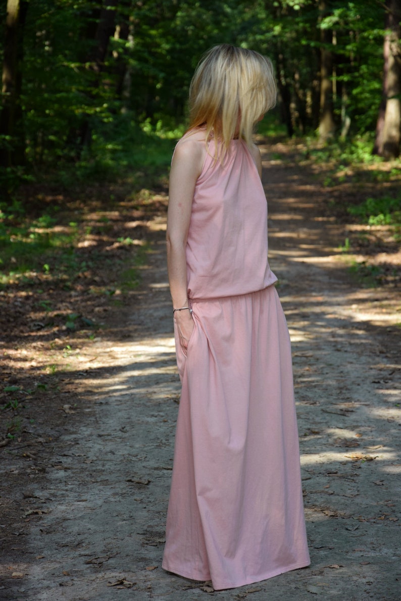 Sisters Long Dress Amira Graphite / cotton maxi dress / summer dress / tied at the neck / handmade and vintage Dirty pink