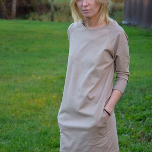 CARRIE 100% cotton tunic / dress with pockets / Long Sleeve Tunic / Women's Tunics / brown dress / mokka dress / summer dress / vintage image 2