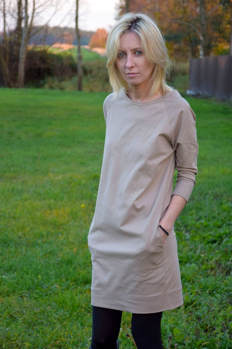 CARRIE 100% cotton tunic / dress with pockets / Long Sleeve Tunic / Women's Tunics / brown dress / mokka dress / summer dress / vintage image 2