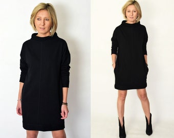 NEMO - 100% Cotton dress with stand-up collar / made in Poland / handmade tunic / loose dress / natural cotton
