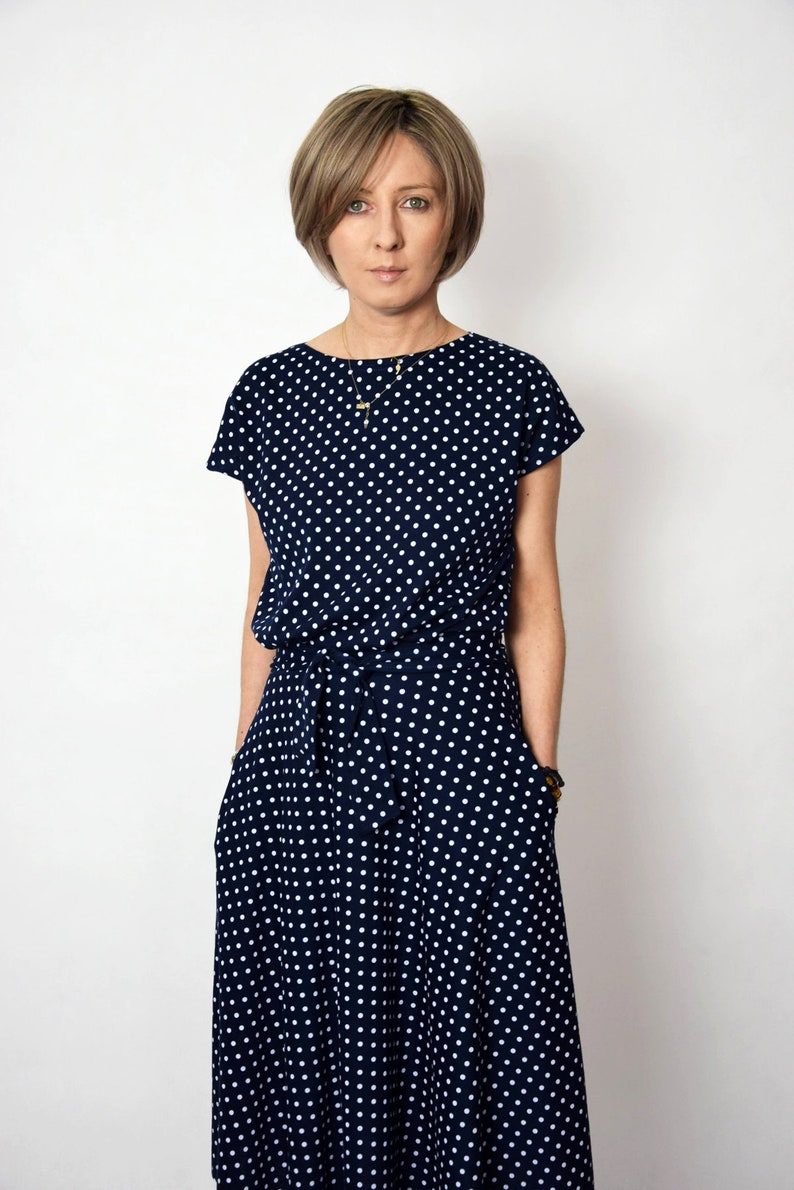 LUCY gepunktetes Kleid Midi Flared Baumwolle Kleid aus Polen / handgemachtes Kleid / 100% Baumwolle Kleid / Vintage Kleid / Sommer / made in Poland Bild 2