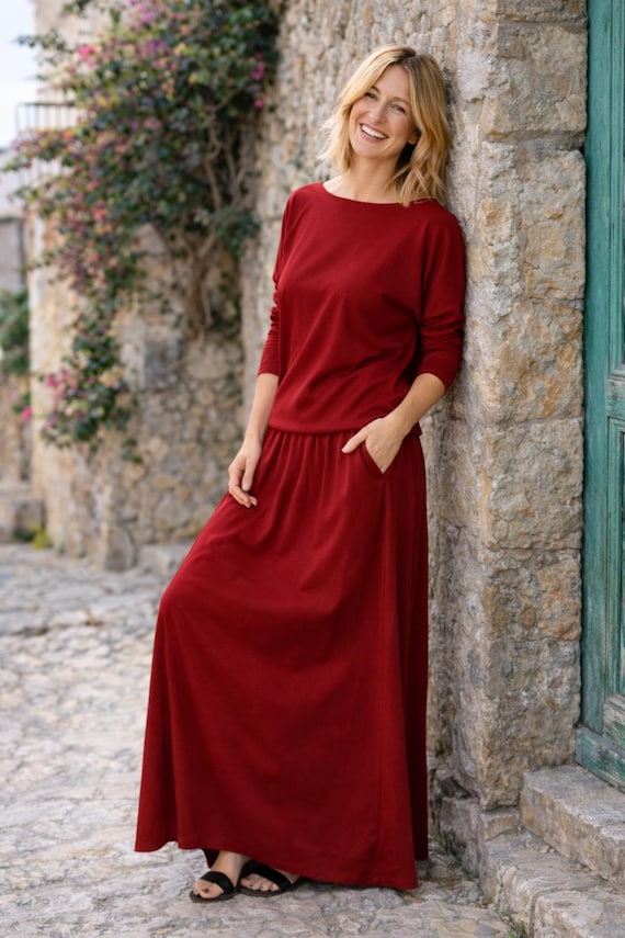 burgundy maxi dress modest Bridesmaid Dresses Three Quarter Length Sleeve Maxi Dress Modest Burgundy Bridesmaid Dresses With 3/4 Sleeves Lisposa