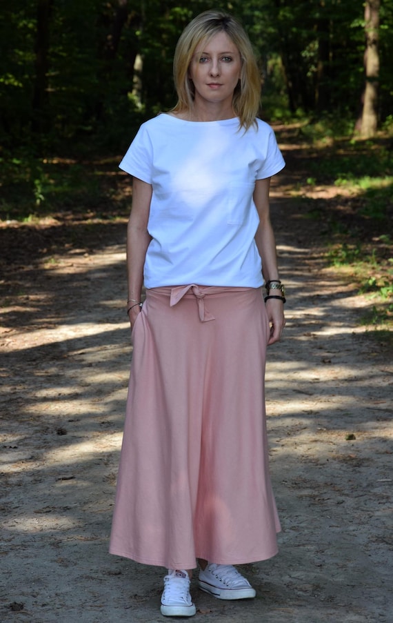 Cotton Midi Skirt With Pockets and Belt KLAUDIA - Etsy