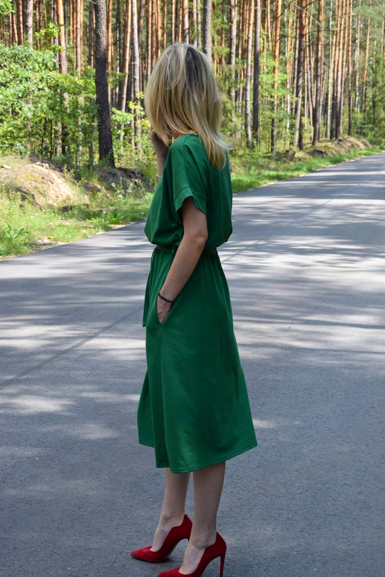 MANILA Cotton midi dress green / party dress / summer dress / dress for autumn / loose dress image 2