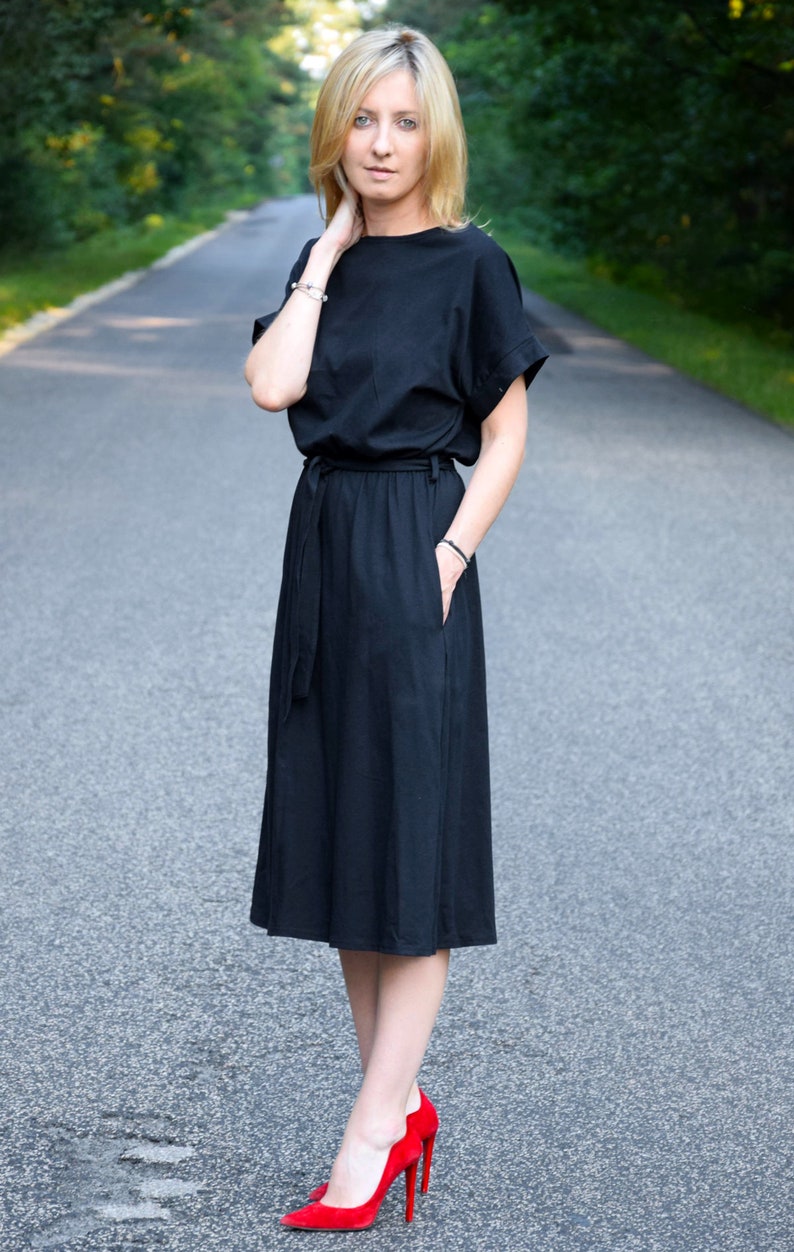 MANILA Cotton midi dress black / party dress / summer dress / dress for autumn / loose dress / midi dress / made in Poland image 4