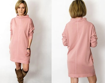 NEMO - 100% Baumwolle Kleid mit Stehkragen / made in Poland / handgefertigte Tunika / lockeres Kleid und Tunika in einem / natürliche Baumwolle