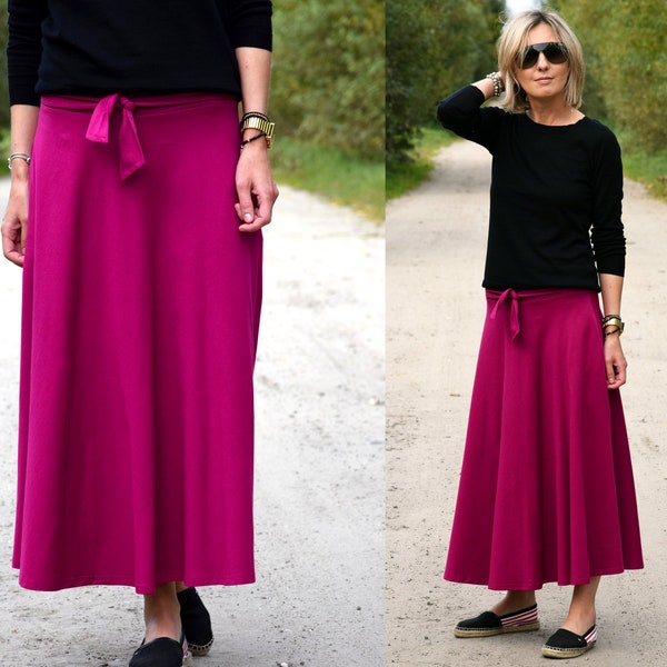 ZUSTERS 100% katoenen rok 7/8 KLAUDIA kleur fuchsia / midi rok / rok met een boog / handgemaakt in Polen / vele kleuren