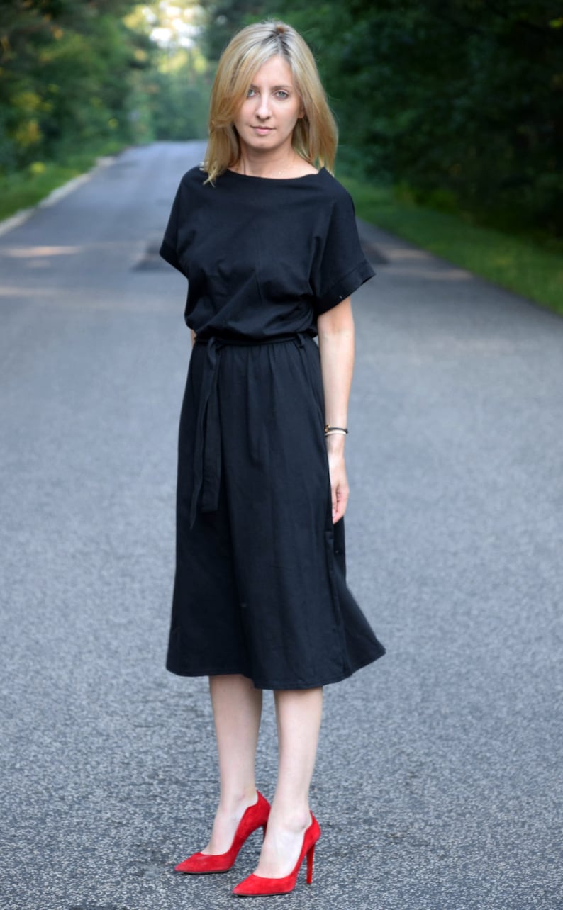 MANILA Cotton midi dress black / party dress / summer dress / dress for autumn / loose dress / midi dress / made in Poland image 3