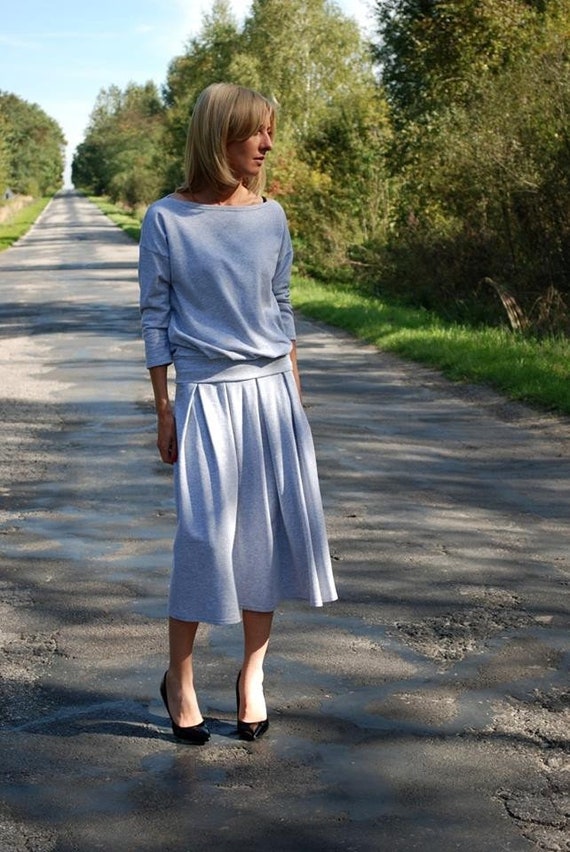 Light Grey Boat Neck Blouse, Cotton Top, MARTHA