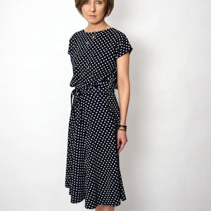 Polka dot Cotton Midi Dress with Belt & Pockets – Handmade Sustainable Clothing, OEKO-TEX Certified