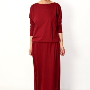 MAXIMA dress with pockets 100% cotton / 10 colours / dark red dress / long dresses / maxi dress / with sleeves / Size 6,8,10,12,S,M,L,XL dark red