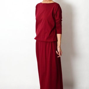 MAXIMA dress with pockets 100% cotton / 10 colours / dark red dress / long dresses / maxi dress / with sleeves / Size 6,8,10,12,S,M,L,XL image 4