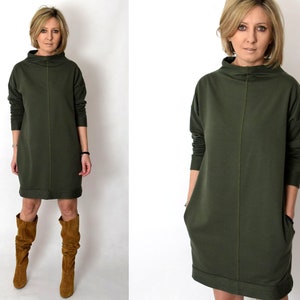 NEMO - Sukienka 100% Bawełniana ze stójką / szyta w Polsce / tunika ręcznie robiona / luźna sukienka / naturalna bawełna / mini sukienka