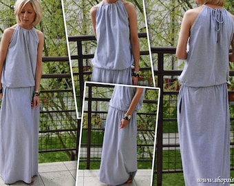 AMIRA - Maxi / long 100% cotton dress / tied at the back / gauzy dress / grey long dress / sleeveless dress / summer dress / maxi dresses