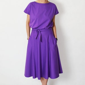 LUCY Midi Flared cotton dress form Poland / handmade dress / 100% cotton dress / vintage dress / spring / summer dress / Violet colour image 4