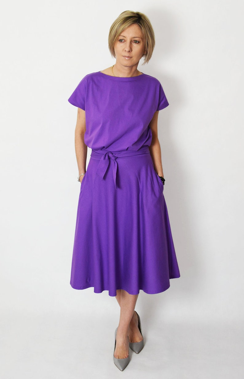 LUCY Midi Flared cotton dress form Poland / handmade dress / 100% cotton dress / vintage dress / spring / summer dress / Violet colour image 4