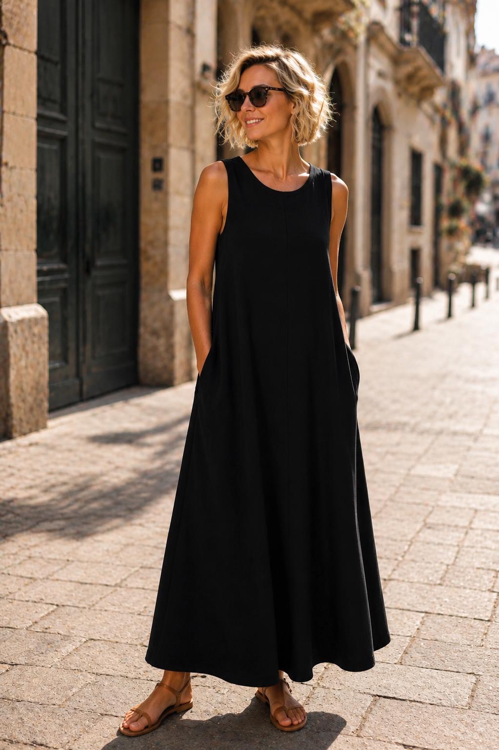 long black dress with pockets Jersey Tank Maxi Dress with Pockets for Tall Women in Black XL / Extra Tall / Black