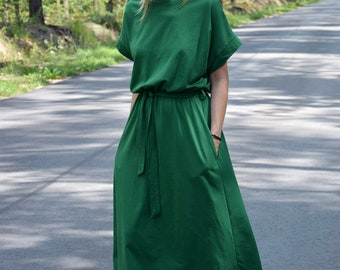 MANILA - Cotton midi dress - green / party dress / summer dress / dress for autumn / loose dress