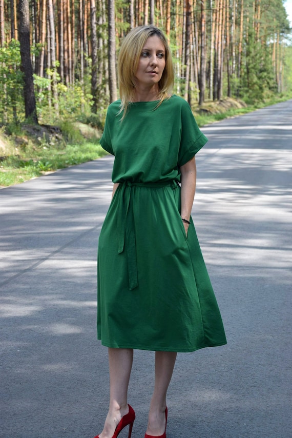 MANILA Katoenen midi-jurk groen feestjurk / zomerjurk / - Etsy België
