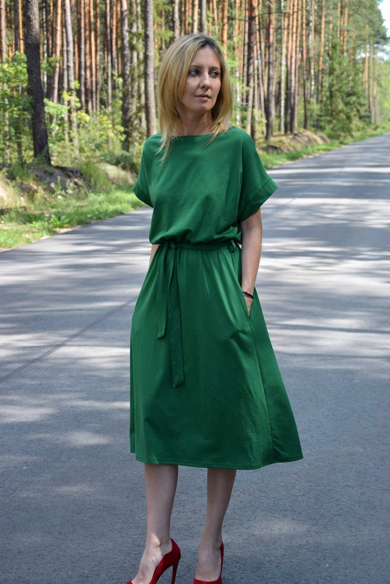 MANILA Cotton midi dress green / party dress / summer dress / dress for autumn / loose dress Green