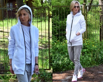 CHLOE - women's zip-up hoodie / sweatshirt and large kangaroo pocket / 8 colours / Long hoodie / metal zipper / Handmade by Sisters