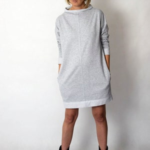 NEMO Robe 100% Coton avec col montant / fabriquée en Pologne / tunique faite à la main / robe ample / coton naturel / mini robe Gris