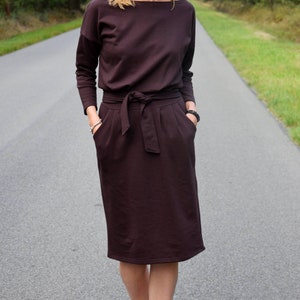 KIKA Midi kleid aus 100% Baumwolle / Herbstkleid / Graphit / braun kleid/ Minimalistische Knielänge / Kleid mit Taschen / Sommer kleid Bild 6